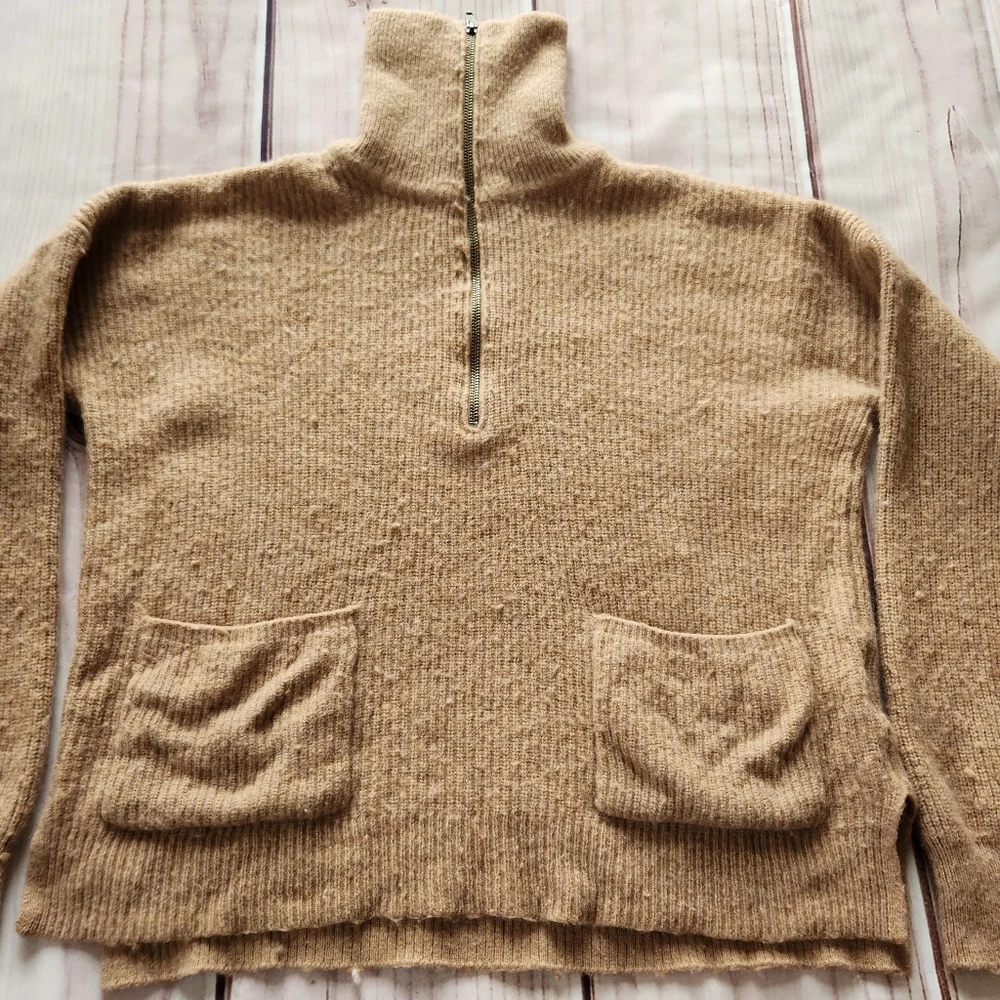 Madewell "Glenbrook Half-Zip Pullover Sweater" Heather Saddle Tan Women's Size M - Picture 6 of 12